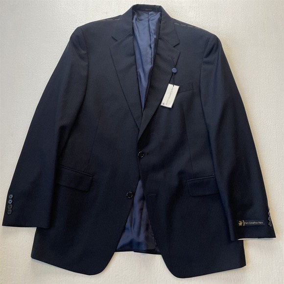 NEW Hart Schaffner Marx 44L Navy Stripe Capitol Mens Suit Jacket Sport Coat